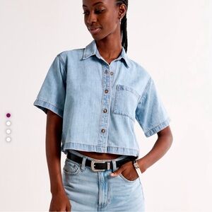 Abercrombie & Fitch Blue Boxy Cropped Button Down Shirt